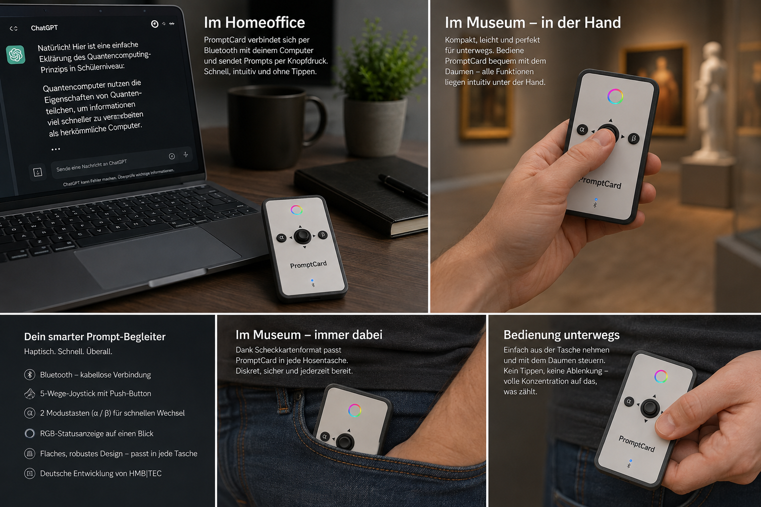 PromptCard im Homeoffice neben Laptop mit Chat-KI